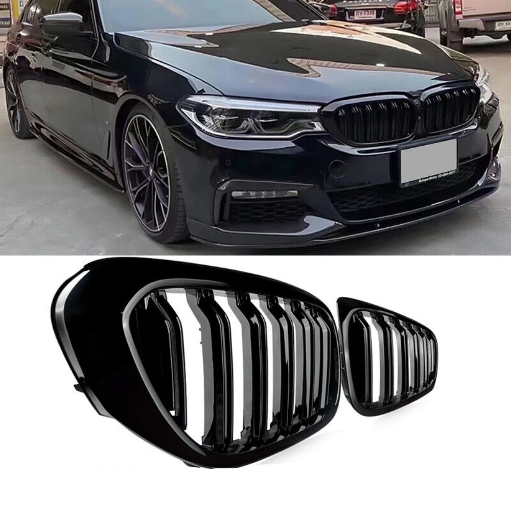 Calandre de course à double lamelle en Noire brillante pour pare chocs avant BMW Série 5 G30/G31 (520i, 530i, 540i, M5) de 2017 à 2020