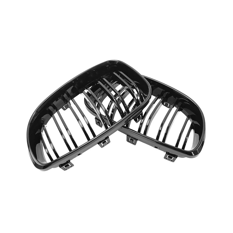 Calandre de course à doubles lamelles de rechange en noire brillante pour pare chocs avant BMW Série 1 E81 E87 2004-2011 look M (facelift), modèles 128i, 130i et 135i