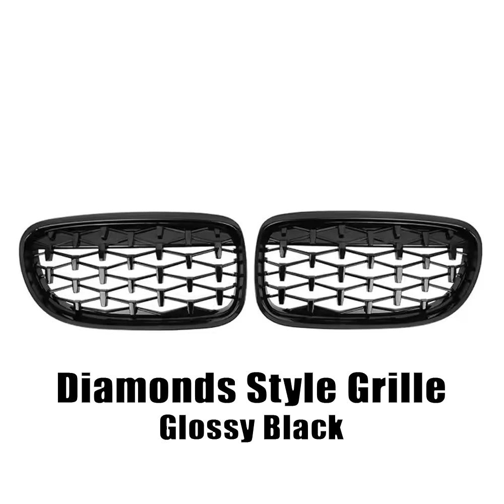 Double slat racing grille in glossy black for front bumper style "Diamonds" for BMW Series 3 E90/E91 (2009-2012)