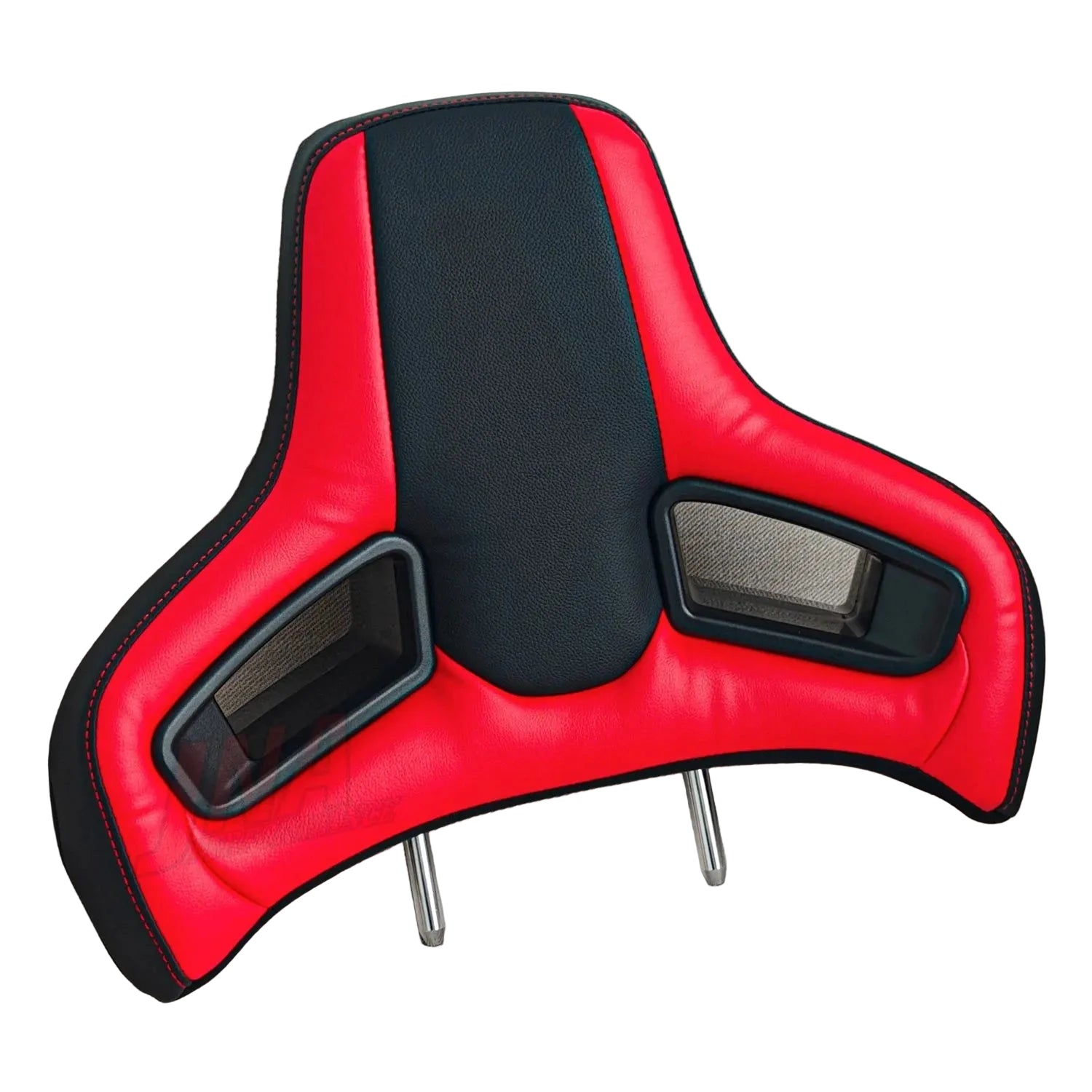 1 pair of racing seat headrests for original seats, "Plug & Play" type for Audi, BMW, Renault, Peugeot, Citroen, Alfa Romeo, Fiat, Ford, Honda, Hyundai, Mazda, Mercedes, Mini, Mitsubishi, Nissan, Opel,