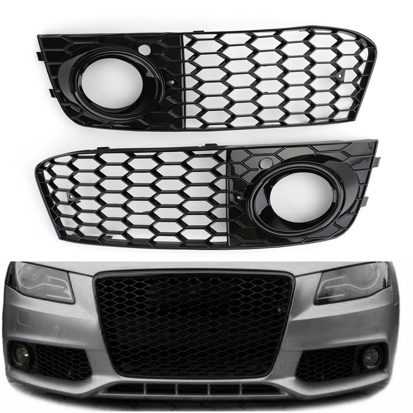 1 paire de grilles d'aération ouvertes en nid d'abeille pour phares antibrouillard Audi A4 B8 (2009, 2010, 2011, 2012)