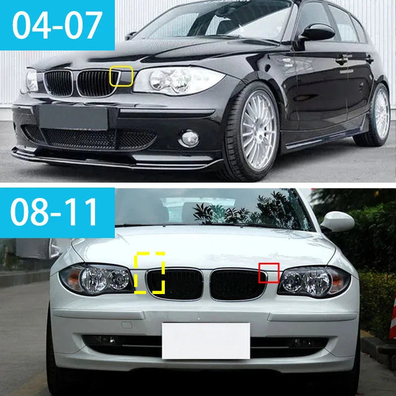Calandre de course à doubles lamelles de rechange en noire brillante pour pare chocs avant BMW Série 1 E81 E87 2004-2011 look M (facelift), modèles 128i, 130i et 135i