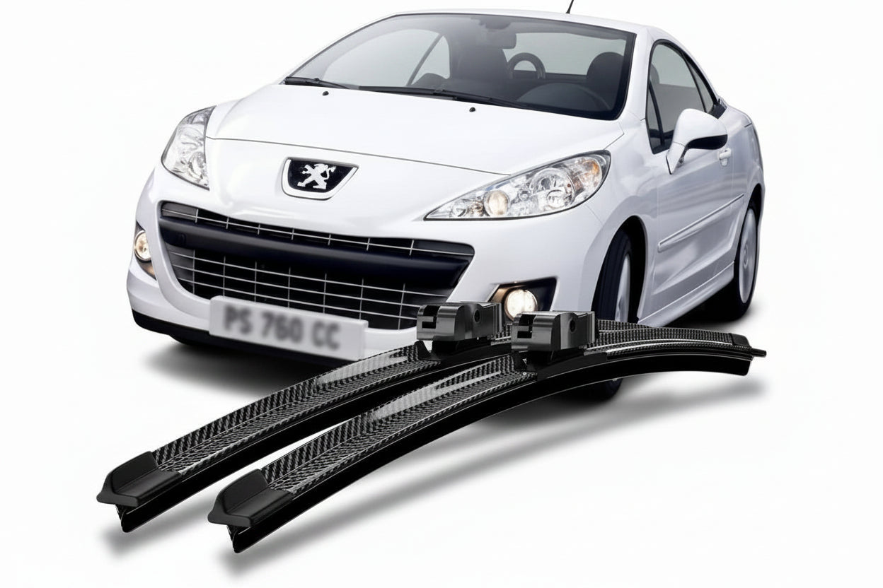 2 carbon fiber front windshield wiper blades for Peugeot 207, 207CC, 207SW (2006-2016)