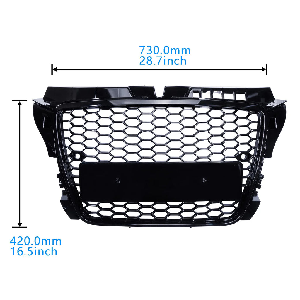 Glossy black honeycomb front bumper grille, S3 RS style, for Audi A3 8P (2008-2012)