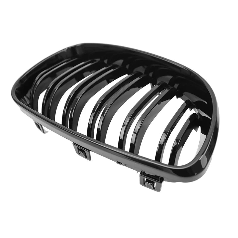 Calandre de course à doubles lamelles de rechange en noire brillante pour pare chocs avant BMW Série 1 E81 E87 2004-2011 look M (facelift), modèles 128i, 130i et 135i