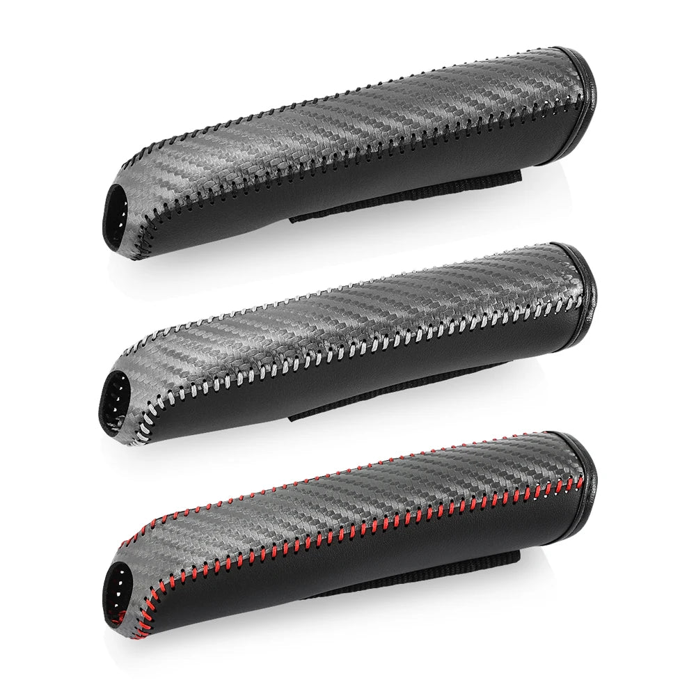 Carbon fiber protective cover for leather handbrake lever for Audi, BMW, Renault, Peugeot, Citroen, Alfa Romeo, Fiat, Ford, Honda, Hyundai, Mazda, Mercedes, Mini, Mitsubishi, Nissan, Opel, Porsche