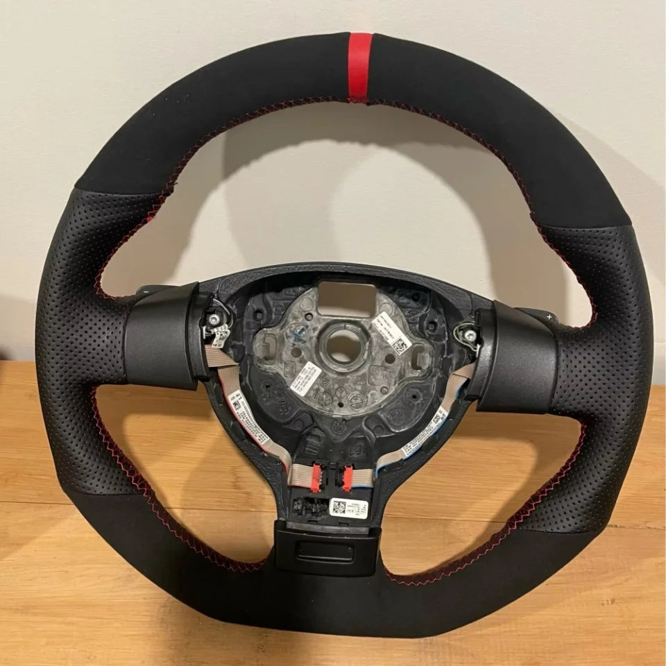 Capa de volante em camurça preta respirável, costurada à mão, para VW Golf 5 Mk5, GTI, R32, Passat R GT (2005)