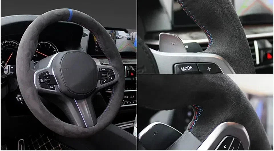 Capa de volante em camurça preta respirável, costurada à mão, para VW Golf 5 Mk5, GTI, R32, Passat R GT (2005)