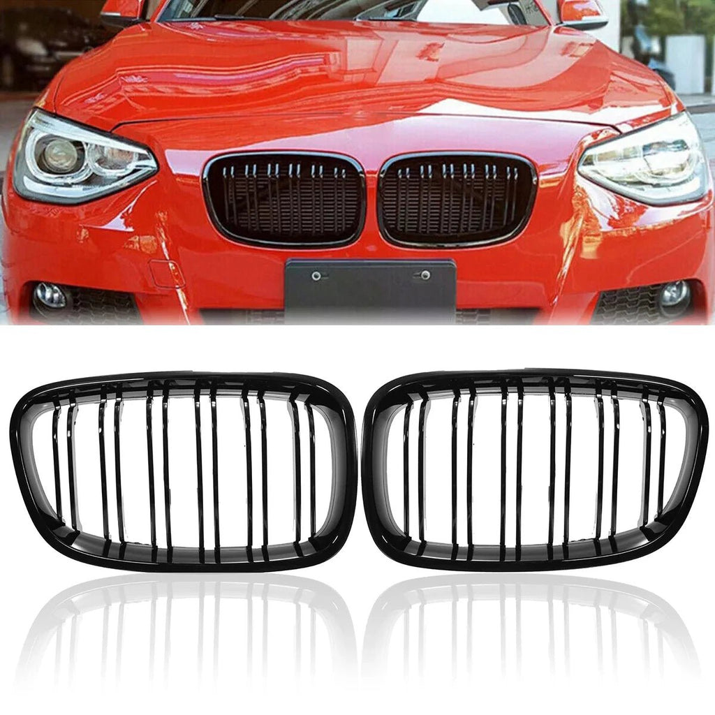 Calandre de course à doubles lamelles de rechange en noire brillante pour pare chocs avant de la BMW Série 1 F20 F21 (2011 - 2014) - MS accessoires Auto