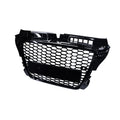 Glossy black honeycomb front bumper grille, S3 RS style, for Audi A3 8P (2008-2012)