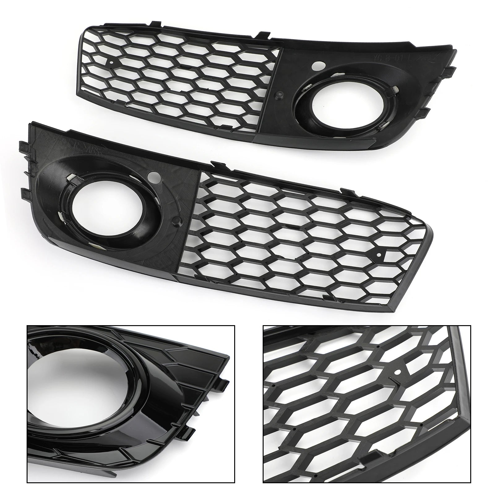 1 paire de grilles d'aération ouvertes en nid d'abeille pour phares antibrouillard Audi A4 B8 (2009, 2010, 2011, 2012)