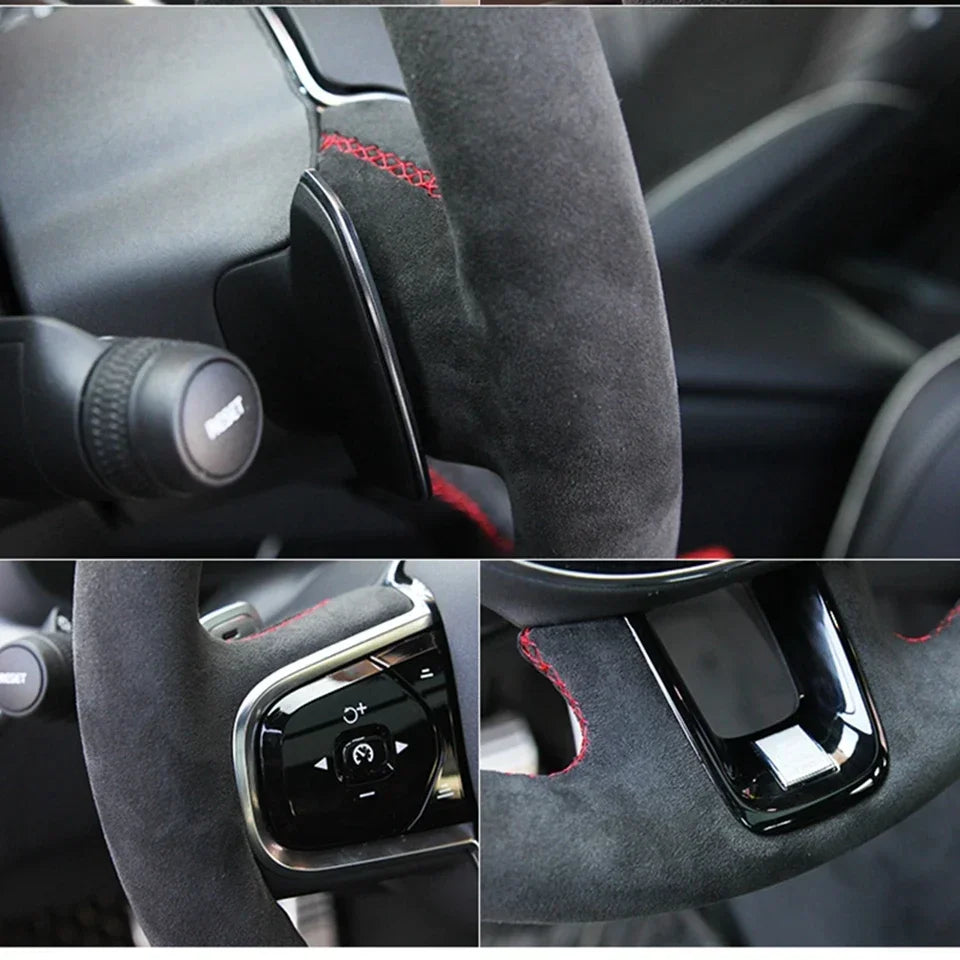 Capa de volante em camurça preta respirável, costurada à mão, para VW Golf 5 Mk5, GTI, R32, Passat R GT (2005)