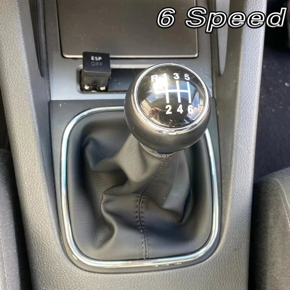 Gear shift knob with 5/6 speeds and leather sleeve for Volkswagen VW Golf 5, V, MK5, MK6, Jetta, R32 (2004-2014)